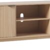 Walker Edison Modern Curved Reeded TV Stand for TVs up to 65 Inches, Credenza with Sliding Doors and Adjustable Shelves, TV Stand with Cord Management Cutout, 60 Inch, Coastal Oak