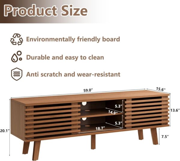 Living Room Table Sets of 2, Mid Century Coffee Table & Dresser TV Stand, Sliding Door Coffee Table with Storage, Modern TV Stand for Bedroom, Living Room (Walnut)