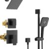 61SXAJucdPL._AC_SL1500_.jpg Black Shower Faucet Set - High Pressure Shower Head and Handheld Shower System, Wall Mounted 6 Inches Rain Shower Head with Slide Bar Shower Fixtures (Valve and Trim Kit Included), Matte Black