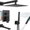 Aolemi Shower Tub Faucet Set Wall Mount,Tub and Shower Faucet Combo,Shower System,with 2 in 1 Handheld Sprayer,Rough-in Valve,with 10 Inch Showerhead Matte Black