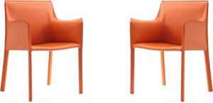 Manhattan Comfort Paris Modern Saddle Leather Dining Chairs, Metal Frame, Comfortable Padded Seat, Fully Assembled Armchair Accent Furniture, Set of 2, Set of 4, Red