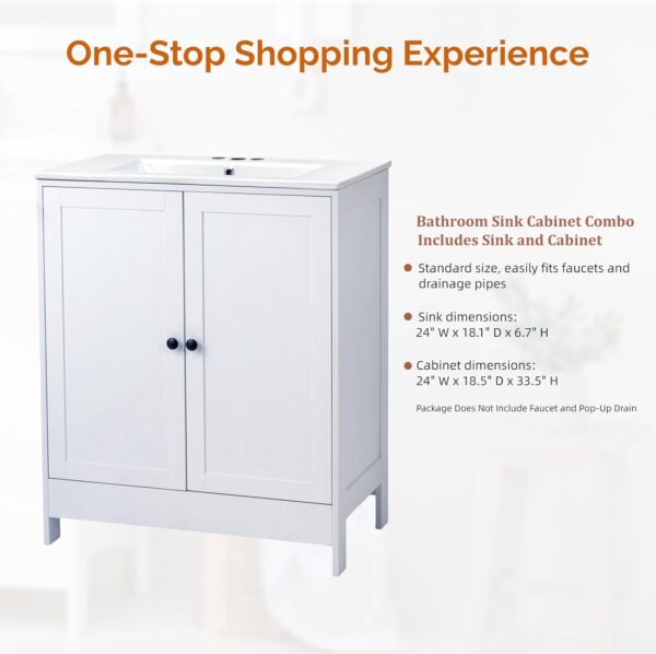 VINGLI Bathroom Vanity with Ceramic Sink, 30 Inch White Bathroom Sink Cabinet Combo, Restroom Basin Cabinet with 2 Doors,Modern Lavatory Laundry Room Freestanding Organizer w/4-Tier-Hidden Storage