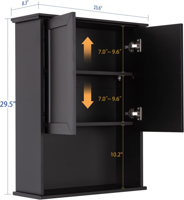 Black Bathroom Cabinet 23x29 inch Wooden Medicine Cabinet with 2 Doors and Adjustable Shelf, Wall Mounted Over Toilet Storage