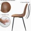 Dining Table Set for 4, Round Kitchen Table with Pedestal Base and 4 Suede Fabric Chairs, 5 Piece Kitchen Table Sets for 2-4 People, Dining Room Table and Chairs, Black Table, Brown Chairs