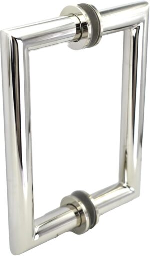 6-Inch Mitered Shower Door Handle, Back-to-Back, Polished Nickel Finish, Fits 1/4"–1/2" Tempered Glass, Includes Washers, for Frameless Glass Shower Doors, Easy Installation