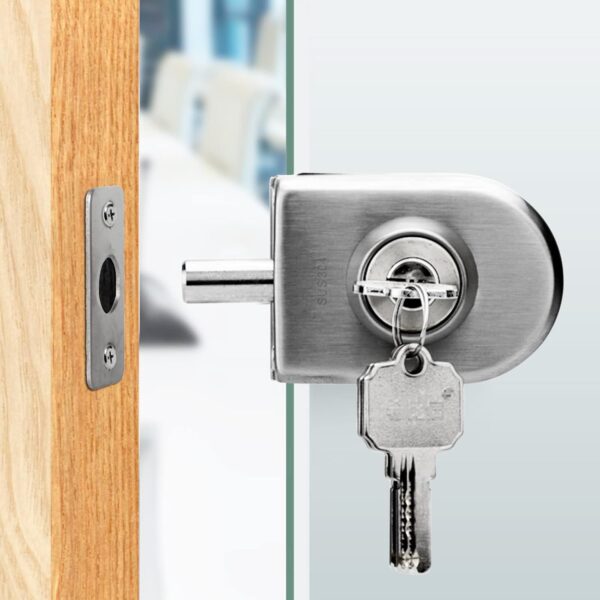 Fits on 1/2" Glass 0.39" -0.47"Glass Door Lock Stainless Steel Glass Door Lock Floor Latch Lock Bolt Ground Lock for Bathroom Toilet Shop Glass Doors (102-D)