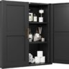 Bathroom Wall Cabinet, Metal Over The Toliet Storage Cabinet, Wall Cabinets with Doors and Adjustable Shelf, Medicine Cabinets for Kitchen, Bathroom, Over The Toilet (Black, 23.6" H)