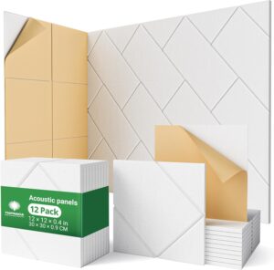 12 Pack Soundproof Wall Panels Self-Adhesive, 12" X 12" X 0.4" Sound proof panels for walls, High Density Acoustic Panels, Sound Absorbing Panel for Studio, Home, Offices(White)