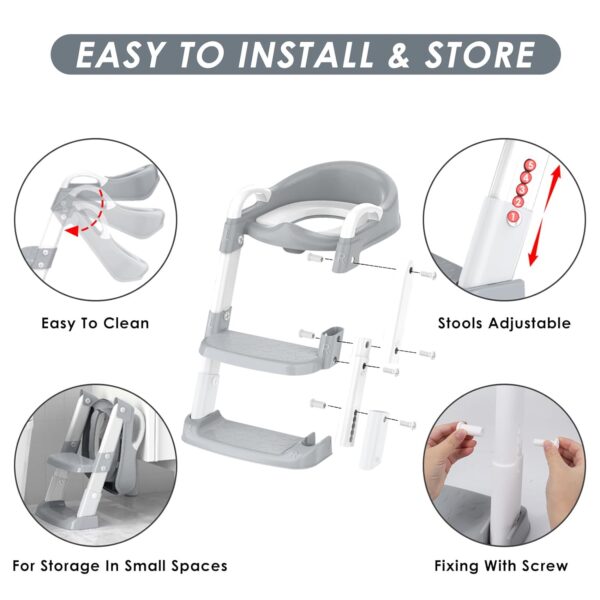 Potty Training Seat with Step Stool Ladder, Toddler Potty Training Toilet for Boys Kids, Potty Chair Adjustable Potty Seat for Toilet with Anti-Slip Wide Steps Splash Guard Safety Handles