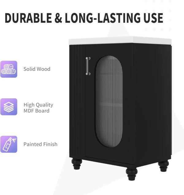 20-inch Bathroom Vanity with Sink, Free Standing Bathroom Vanity Cabinet with Two-Tier Shelf and Glass Door, Wooden Bathroom Set Organizer with Single Ceramic Sink for Bathroom, Black