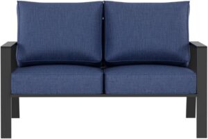 Aluminum Outdoor Loveseat, Oversized Patio Couch, Modern Sofa All Weather Metal Furniture Set with 5.5" Cushions, Blue