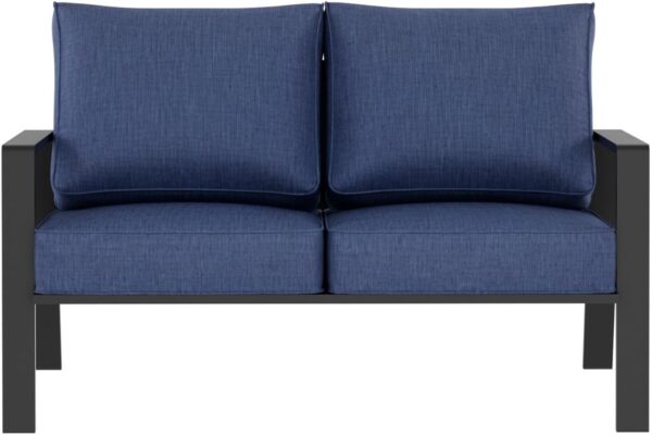 Aluminum Outdoor Loveseat, Oversized Patio Couch, Modern Sofa All Weather Metal Furniture Set with 5.5" Cushions, Blue