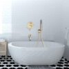 AZOS Wall Mounted Bathtub Faucet with Handheld Shower, High Flow Rate Tub Filler Faucet Set with 360° Swivel Spout Fixtures, Brushed Gold Waterfall Tub Faucets