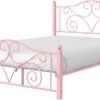 VECELO Queen Size Bed Frame with Headboard and Footboard, Heavy Duty Metal Slat Support, Platform Mattress Foundation, No Box Spring Needed, Easy Assembly, Pink