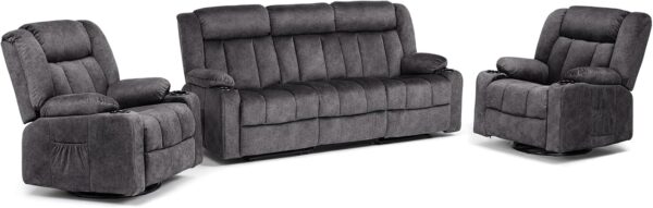 COMHOMA Manual Recliner Chair Set，Fabric Reclining Sofa Chair with Cup Holders, Upholstered Recliner with Side Pockets Suitable for Living Room Furniture （3+1+1）