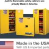 Justrite 60 Gallon Manual Close Flammable Storage Cabinet, 18 Gauge Steel, 2 Shelves, 2 Door Fire Cabinet, 65" x 34" x 34", Made in The USA, Yellow, 896000