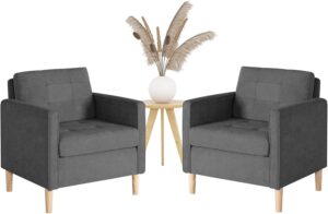 STHOUYN Mid Century Modern Comfy Accent Arm Chair Set of 2, Bedroom Chair for Adults, Living Room Office Reading Chairs, Suitable for Small Spaces (2, Grey)