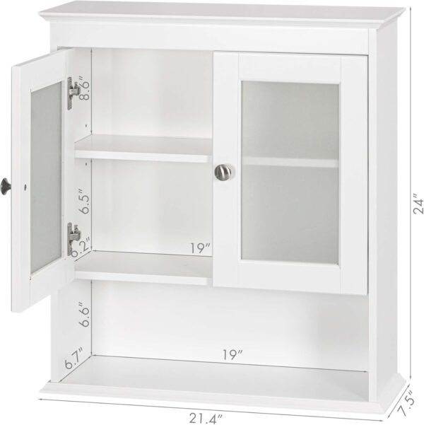 Spirich Bathroom Cabinet Wall Mounted, Medicine Cabinet Organizer with Glass Doors and Adjustable Shelves, Bathroom Wall Cabinet Over Toilet, White