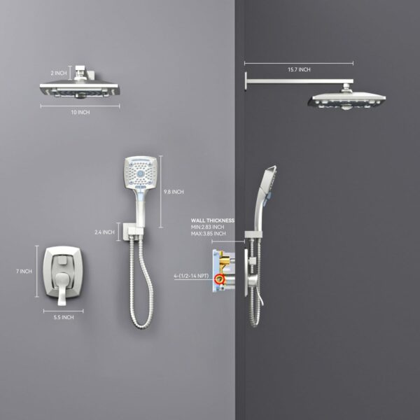 ELLO&ALLO Shower Faucet Set Mixing Valve and Trim Kit Brushed Nickel, Rainfall Waterfall Shower Head with Handheld Combo