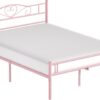 VECELO 14 Inch Queen Size Metal Platform Bed Frame with Headboard and Footboard, Heavy Duty Mattress Foundation with Steel Slats Support, No Box Spring Needed, Pink