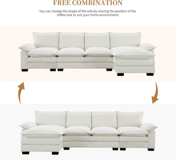 Merax 118" Modern L-Shaped Chenille Sectional Sofa, Cloud Couch with Double Cushions, Reversible Chaise, 5 Seat Upholstered, for Living Room, Apartment, Beige