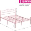 VECELO 14 Inch Queen Size Metal Platform Bed Frame with Headboard and Footboard, Heavy Duty Mattress Foundation with Steel Slats Support, No Box Spring Needed, Pink