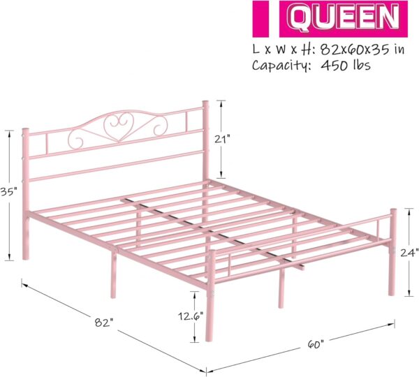 VECELO 14 Inch Queen Size Metal Platform Bed Frame with Headboard and Footboard, Heavy Duty Mattress Foundation with Steel Slats Support, No Box Spring Needed, Pink