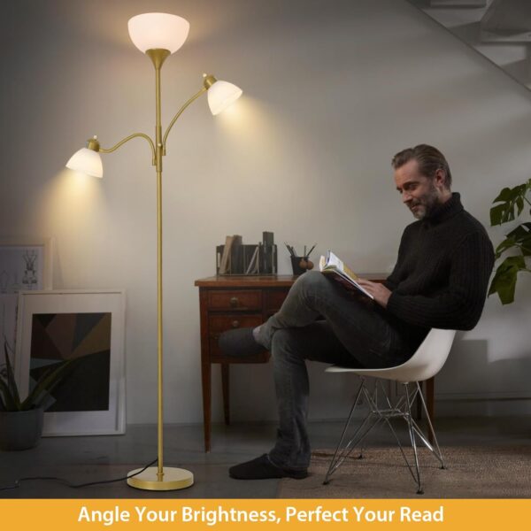 Floor Lamps for Living Room,Standing Lamp with Stepless Dimming, 3 Lights Adjustable Reading Lights, Morden Tall Lamps for Living Room, Bedroom, Office, Gold