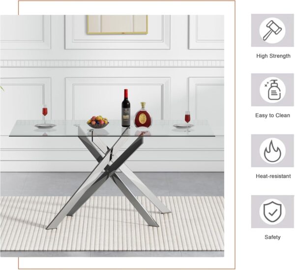 Modern 5 Piece Dining Table Set for 4, Silver Glass Table and Black Velvet Chairs