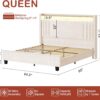 Queen Bed Frame with Tall Headboard & LED Light,Velvet Upholstered Bed Frame with Storage Headboard & Charging Station,Tufted Platform Bed Frame,No Box Spring Needed,Cream
