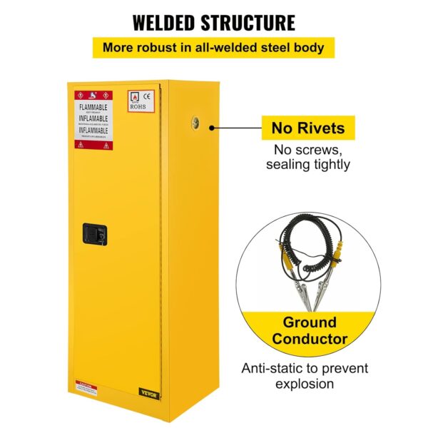 Vevor Flammable Cabinet 18" x 18" x 35", Galvanized Steel Safety Cabinet, Adjustable Shelf Flammable Storage Cabinet, for Commercial Industrial and Home Use, Yellow: Industrial & Scientific