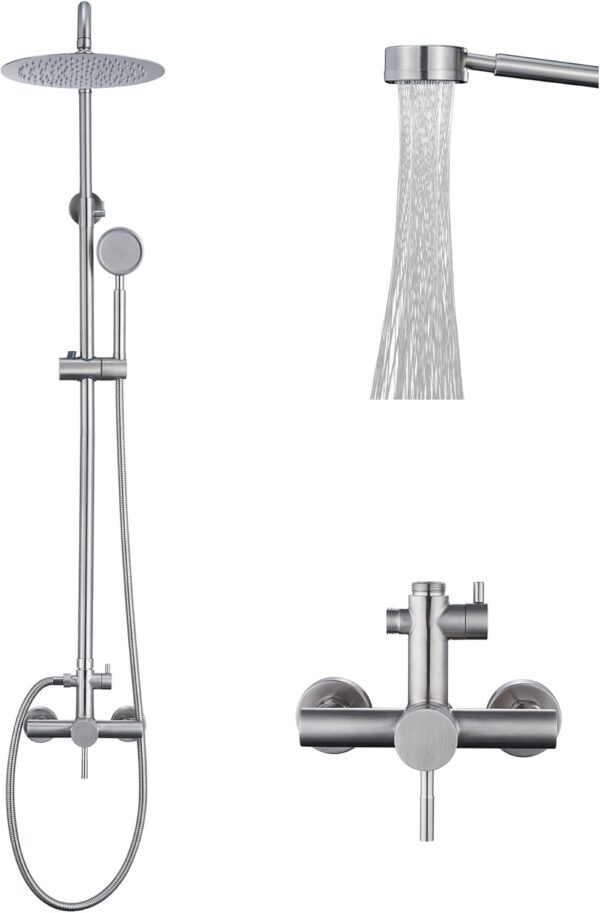 Trinsic SS304 Shower Faucet Set - Outdoor Kit - Outdoor Fixtures with Brushed Nickel Shower Head & Handheld Spray, High Pressure