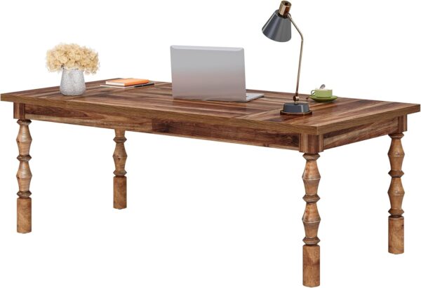 Tribesigns Large Executive Office Desk, 62.2-Inch Farmhouse Modern Computer Desk, Mid Century Study Writing Table Workstations Business Office Furniture with Carved Turned Legs (Walnut)