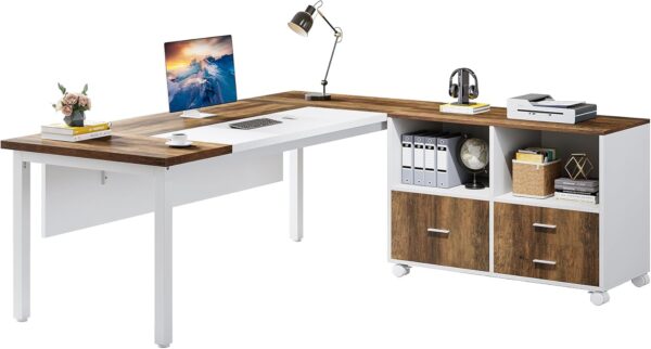 Tribesigns Office Desk with Cabient,63 inches L Shaped Computer Desk with Drawers and Mobile File Cabinet, Executive Desk for Home Office Furniture Sets