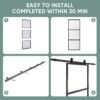 JUBEST 36in x 96in Glass Barn Door, Clear Tempered Glass Carbon Steel Pre Drilled Frame Sliding Barn Door Panel with 6FT Hardware Kit and Soft Close, Easy to Install