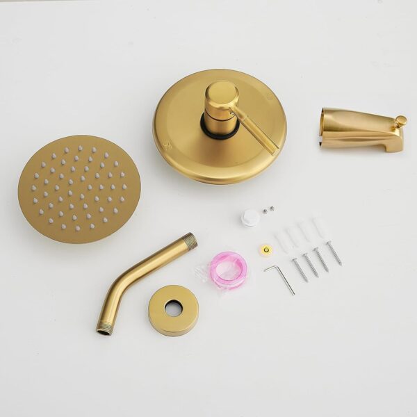 Tub Shower Faucet Set (Valve Included) with 6-Inch Rain Shower Head and Tub Spout Single-Handle Tub and Shower Trim Kit Brushed Gold