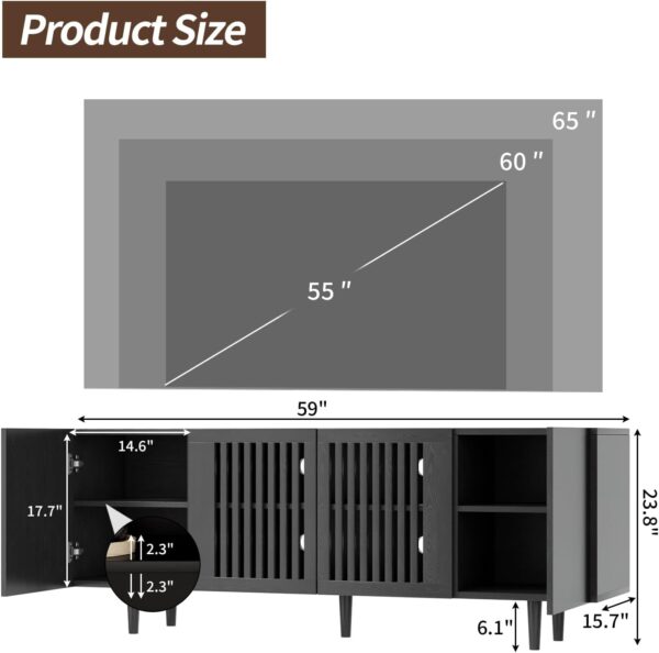 61YHj8IjFUL._AC_SL1500_.jpg Boho TV Stand for 55-65 Inch TV, 4 Doors, Entertainment Center with Adjustable Shelf, TV Console with 4 Cabinets, Media Console, Solid Wood Feet, Cord Holes for Living Room, Bedroom, Black