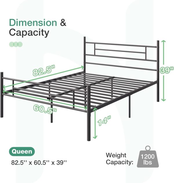 Novilla Queen Bed Frame with Headboard and Footboard, 14 Inch Metal Platform Bed Frame Queen Size, Large Storage Space, Heavy Duty Slats Support, Mattress Foundation No Box Spring Needed
