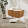24 Inch Floating Bathroom Vanity with Sink, Modern Wall Mounted Bathroom Storage Cabinet with Drawer, Round White Ceramic Sink Top and Marble Texture Top, Natural Wood