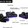 A Ainehome Power Recliner Set, Leather Sectional Sofa Set for Living Room, Home Theater, with LED Lights, Cup Holder, Hide-Away Storage(B-Black,3pcs Sofa Set)