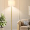 【Upgraded】Dimmable Gold Floor Lamp for Living Room, 11W LED Bulb Included, Modern Standing Lamp with Marble Base, Tall Pole Light with White Linen Shade for Bedroom Reading Office Corner Nursery