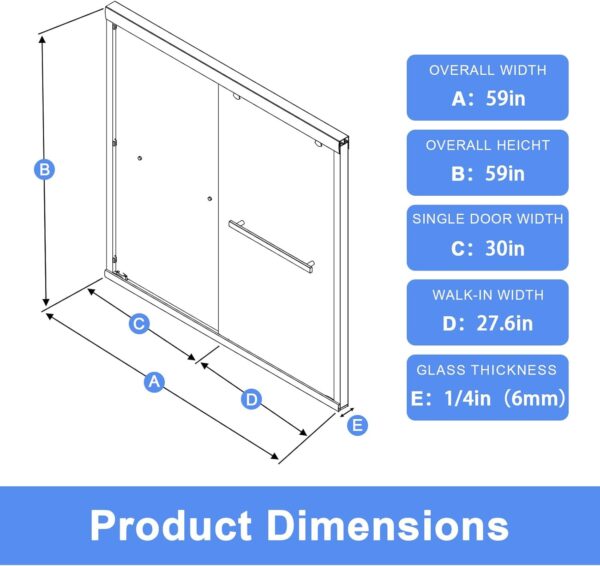 Double Sliding Bathtub Shower Door 59 in.W x 59 in.H, 1/4" (6mm) Clear Tempered Glass Shower Door, Bathtub Glass Door with Towel Bar and Stainless Steel Hardware