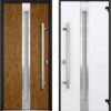 VDOMDOORS Front Exterior Prehung Glass Steel Door 36 x 80 inches Right-Hand/Deux 1744 Natural Oak/Stainless Inserts Single Modern Veneer