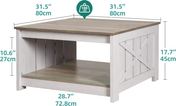 YITAHOME Coffee Table Farmhouse Coffee Table with Storage Rustic Wood Cocktail Table, Square Coffee Tables for Living Meeting Room with Half Open Storage Compartment, Grey Wash