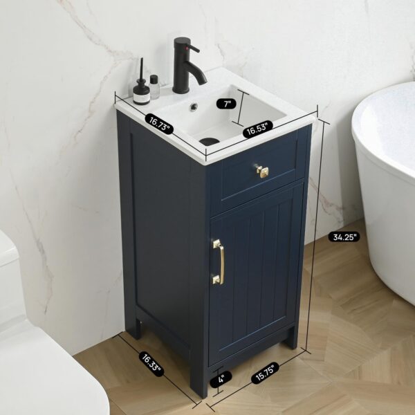 ALBAD 16-Inch Modern Bathroom Vanity with Sink, Compact Bathroom Vanity Set with Storage, Freestanding Small Space Bath Cabinet, Single Sink Cabinet with Adjustable Shelf (Navy Blue, 16 Inch)