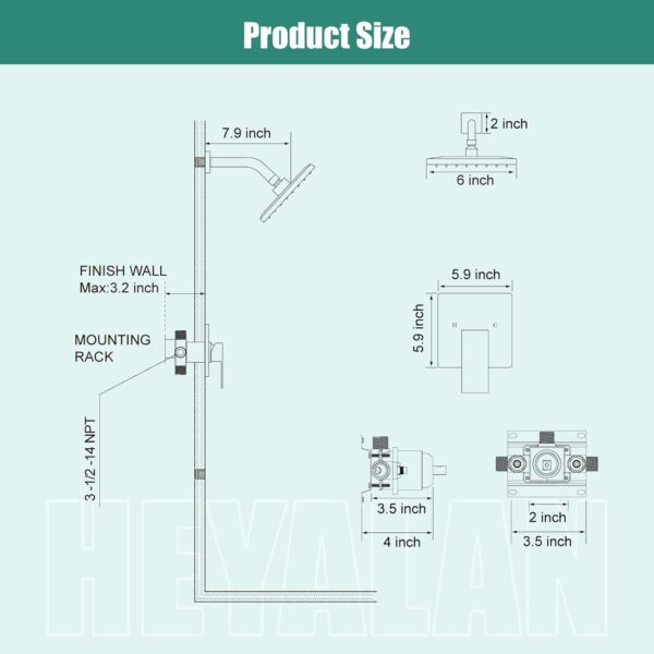 Bathtub Shower Faucet Set,6 Inch Square Shower Trim Kit Single Handle Shower System,Showerhead and Handle Set Male Thread Pressure Balance Valve,Without Tub Spout,Matte Black