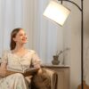 Ambimall 60" Floor Lamps for Living Room with 3 Color Temperatures Bulb & Adjustable Linen Shade, Tall Lamp for Living Room Bedroom Office Classroom Dorm Room(9W Bulb Included)