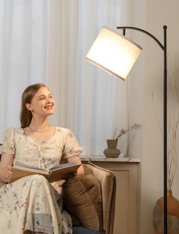 Ambimall 60" Floor Lamps for Living Room with 3 Color Temperatures Bulb & Adjustable Linen Shade, Tall Lamp for Living Room Bedroom Office Classroom Dorm Room(9W Bulb Included)