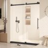 Shower Door, Sliding Shower Door with Explosion-Proof Film Clear Glass, Frameless Tempered Glass Shower Door with Stainless Steel Handle & Waterproof Seal Strip Parts