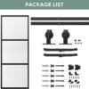 JUBEST 36in x 96in Glass Barn Door, Clear Tempered Glass Carbon Steel Pre Drilled Frame Sliding Barn Door Panel with 6FT Hardware Kit and Soft Close, Easy to Install